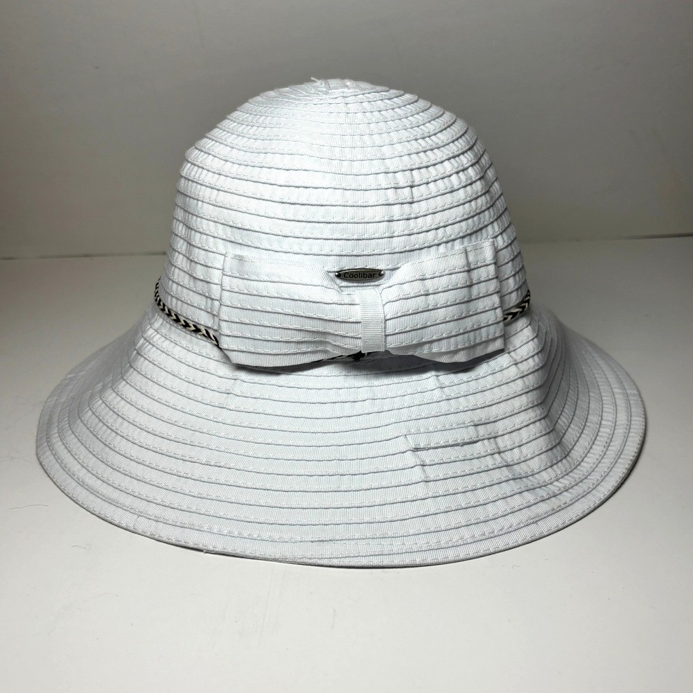 Coolibar Audrey Ribbon Bucket Hat Sun Protection UPF 50+ Womens One Size White
